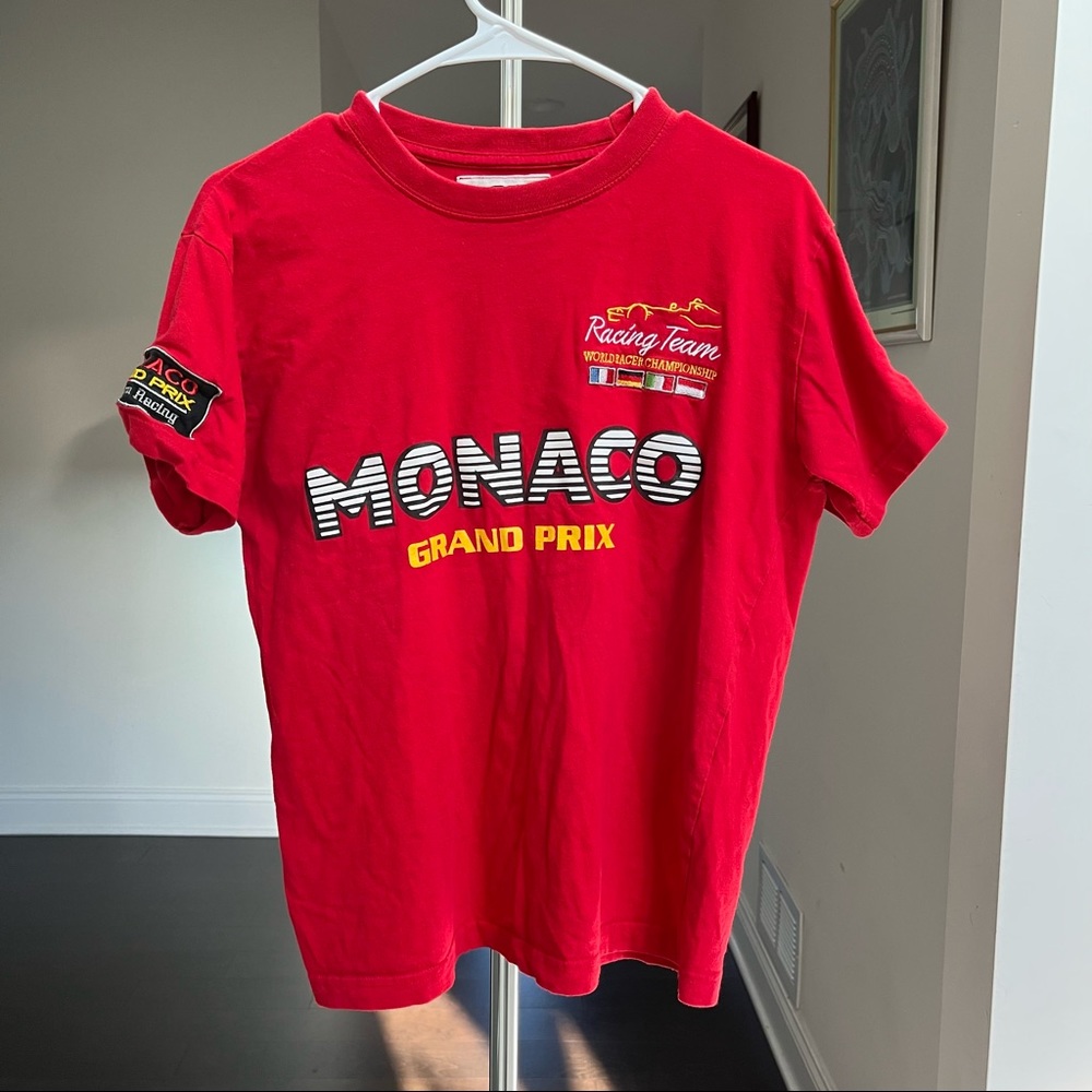 Monaco Grand Prix Racing Team Embroidered Red Tshirt Men’s Size Medium. RARE